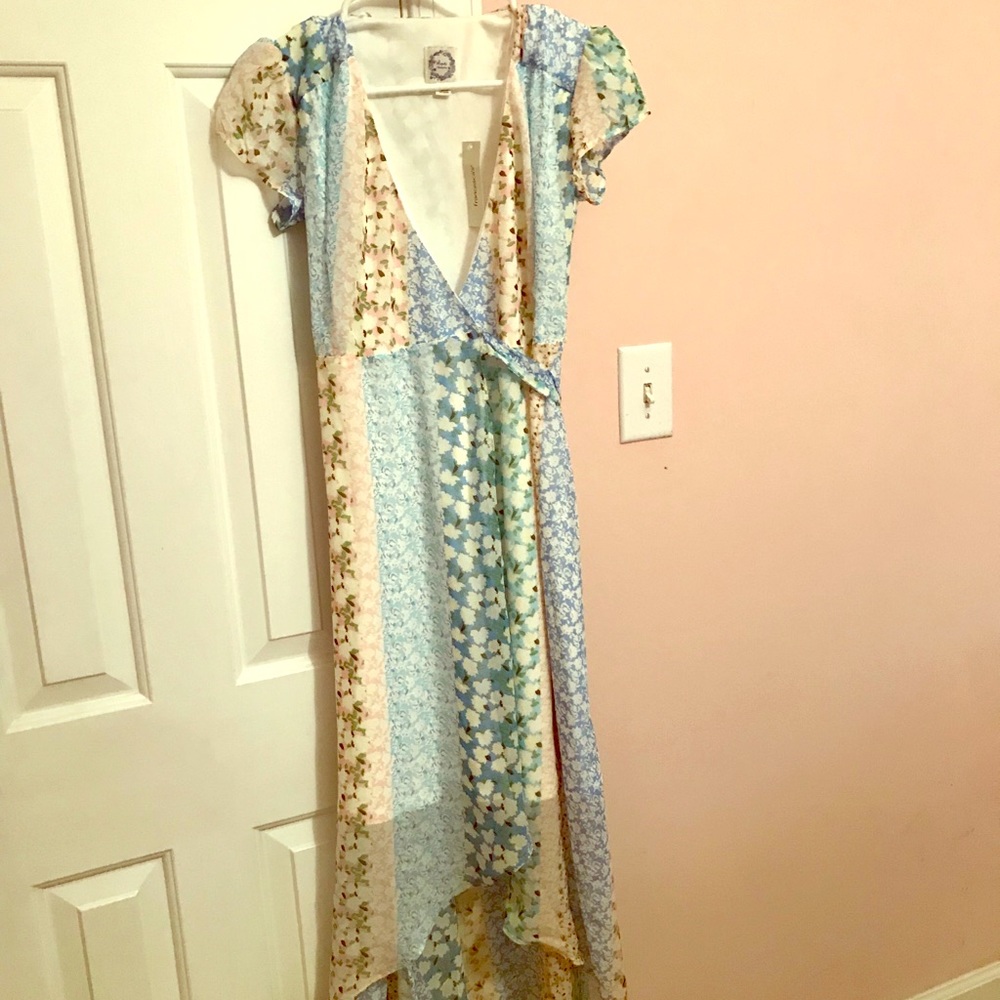 Adorable Blue Rain Spring Maxi Wrap Dress
